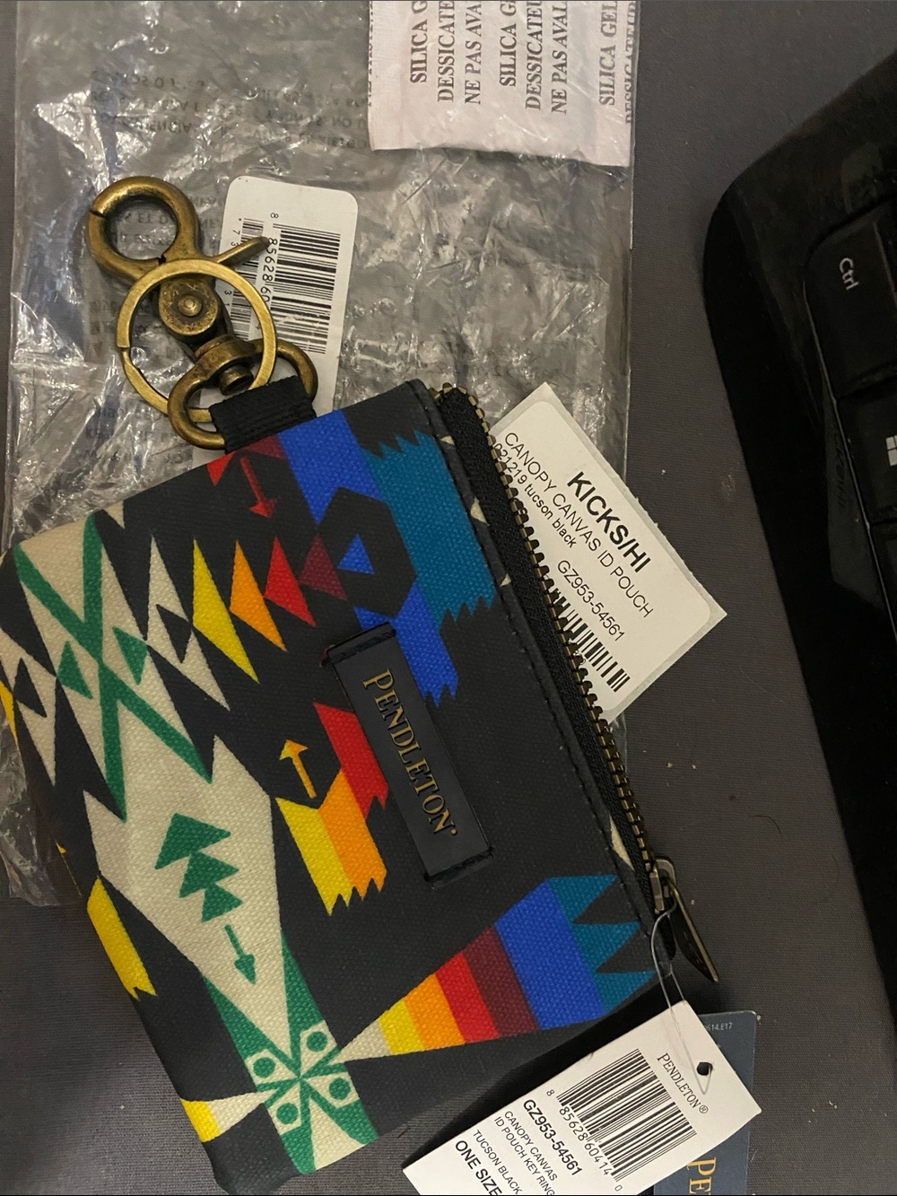 Pendleton Black Multicolor Geometric Canvas Key & Card Pouch